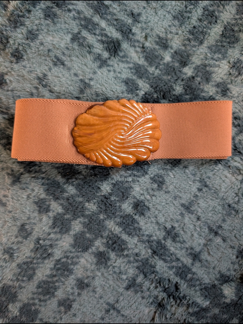 Brown Elastic Belt with Decorative Swirl Buckle